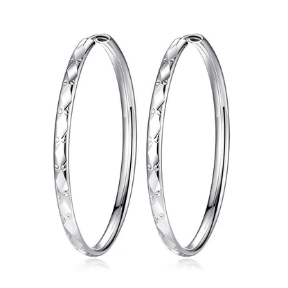 Luxury Sterling Silver Grid Hoop Earrings Women Designer Jewelry