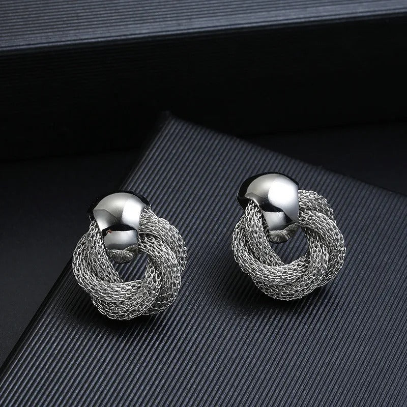 Women’s Metallic Twisted Weaving Round Drop Earrings Wedding Jewelry