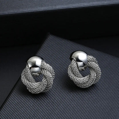 Women’s Metallic Twisted Weaving Round Drop Earrings Wedding Jewelry