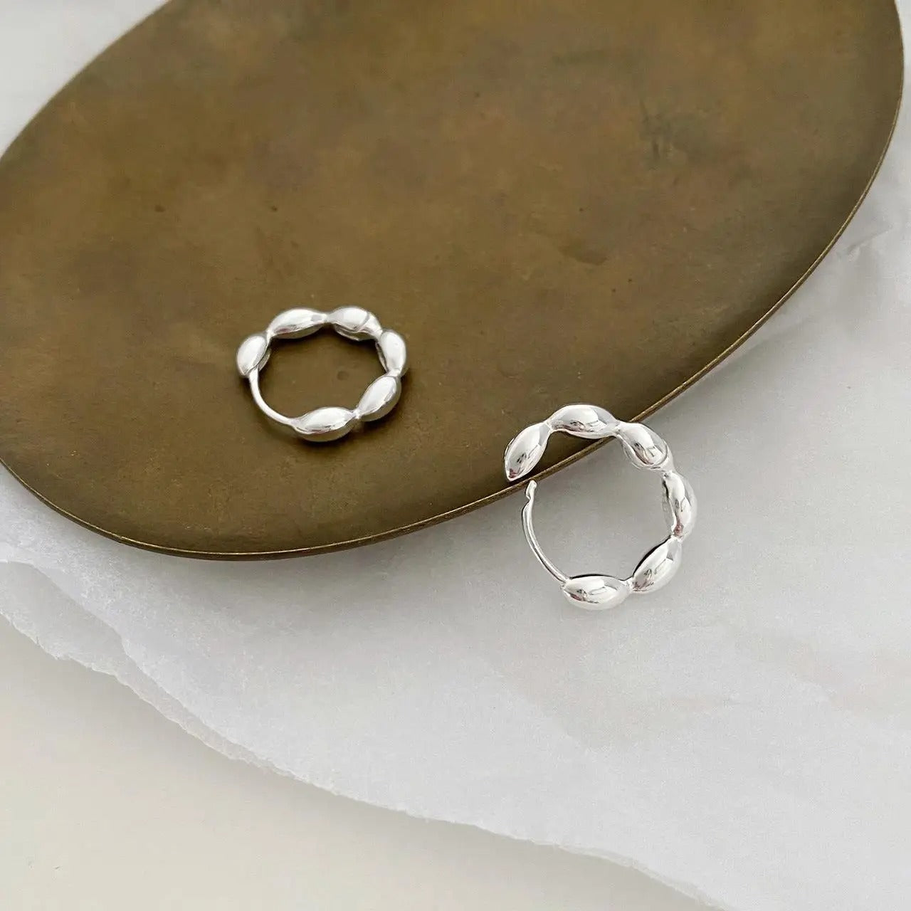 925 Sterling Silver Olive Branch Hoop Earrings for Women
