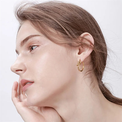 Gold Color Knot Hoop Earrings for Women Lady Wedding Birthday Party Gift Jewelry