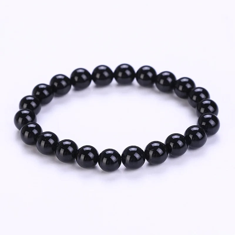 Natural Stone Beads Bracelets Lucky Charm 8mm Black Stone Bracelets for Men Women