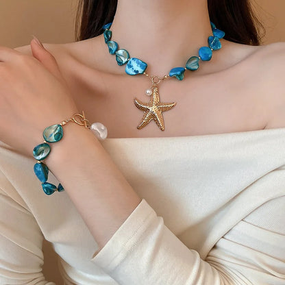 Vintage Irregular Starfish Shell Pearl Pendant Necklace for Women Beach Pearl Vacation Style Charm Jewelry Wedding Gifts