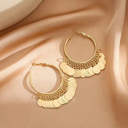 Fashion Geometric Disc Hoop Earrings Women Sexy Circle Pendant Jewelry