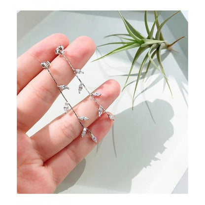 Silver Plated Leaf Tassel Earrings Long Drop Fashion Jewelry