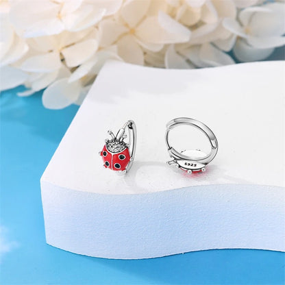 Women’s Colorful Ladybug Double Hoop Earrings 925 Silver Jewelry