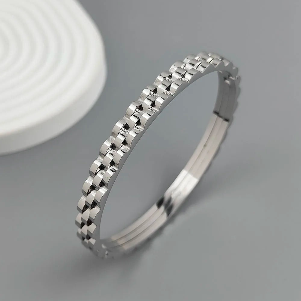 Gold-Plated Gear-Shaped Stainless Steel Couple Bracelet Waterproof
