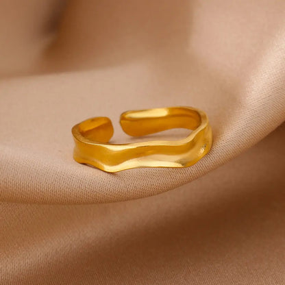 Minimalist Gold Open Ring – Stainless Steel Textured Adjustable Wedding Jewelry for Women.