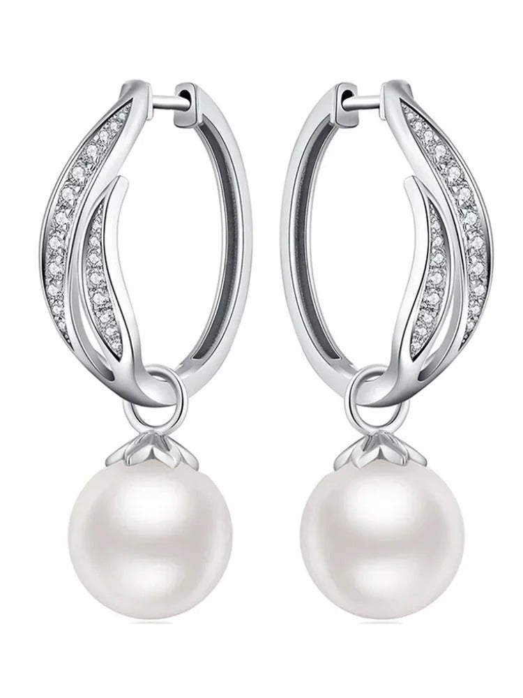 Elegant Simulated Pearl Hanging Earrings Bridal Dangle Jewelry