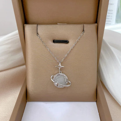 OIMG 316L Stainless Steel Gold Color Opal Planet Star Pendant Necklace For Women Girl Elegant Jewelry Party Gift