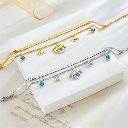DIEYURO 316L Stainless Steel 2-Color Multilayer Retro Eyes Charm Bracelet For Women Girl New Waterproof Jewelry Gift Party