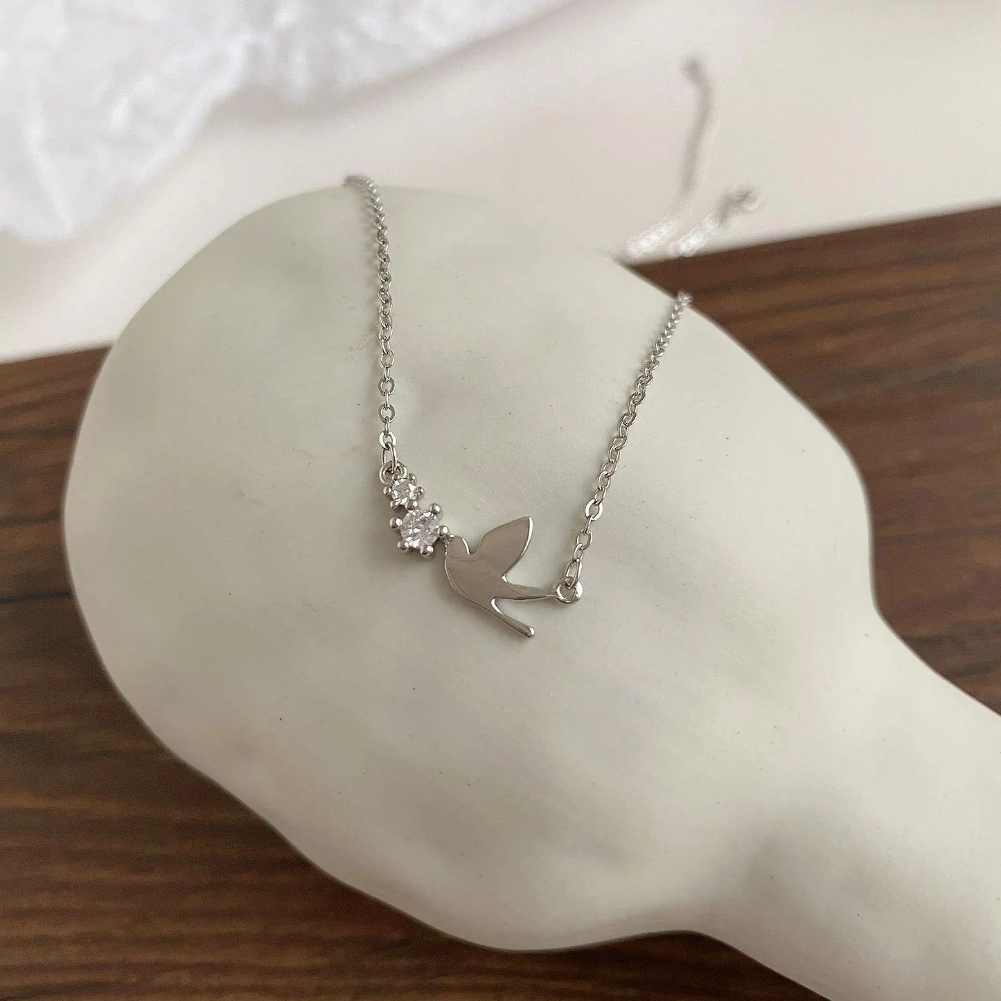 Korean Silver White Dove Zircon Clavicle Necklace