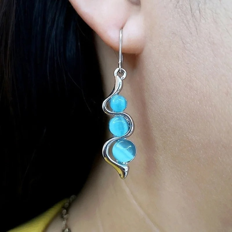 Classic Silver Drop Earrings Natural Stones Dangle Jewelry