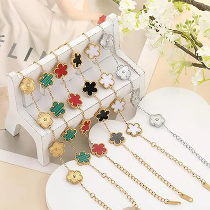 Lucky Clover Double-Sided Flower Bracelet – Gold-Plated Stainless Steel Jewelry for Women