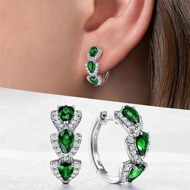 Women’s Blue Zircon Water Drop Hoop Earrings Gold Color Crystal Jewelry