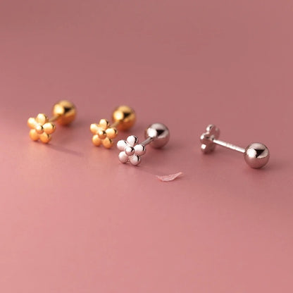 925 Sterling Silver 18K Gold Flower Bead Stud Earrings Women
