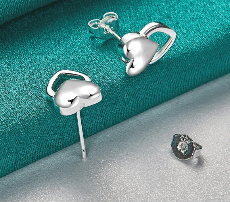 Women’s Heart Stud Earrings 925 Silver Engagement Party Jewelry