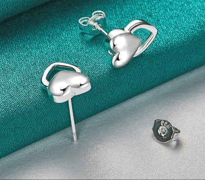 Women’s Heart Stud Earrings 925 Silver Engagement Party Jewelry