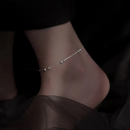 925 Sterling Silver Geometric Bead Anklet Trendy Foot Jewelry for Women