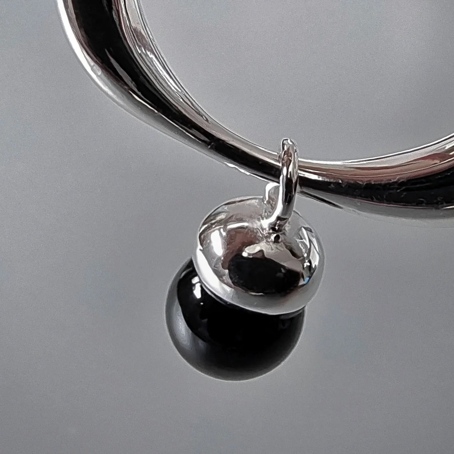 925 Sterling Silver Adjustable Black Ball Tassel Ring Women Men