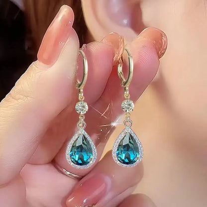 Shiny Crystal Water Drop Earrings Long Pendant Women