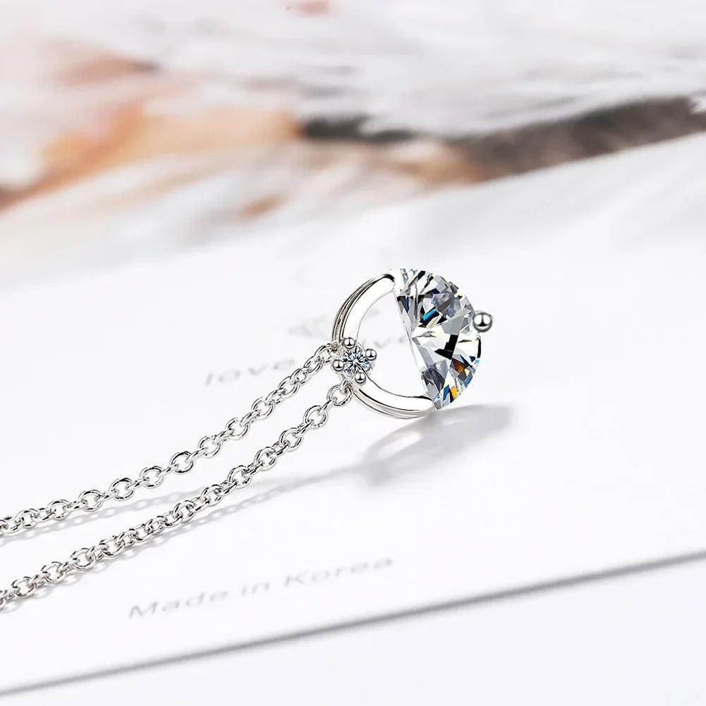 Elegant Blue Crystal Earrings & Necklace 925 Silver Women