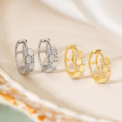 Gold & Silver High Polish Copper Hoop Earrings with Zircon Inlay
