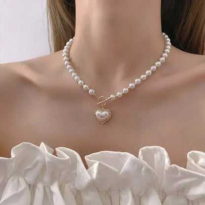 Pearl Gold Necklace & Earrings Set Women Light Luxury Jewelry