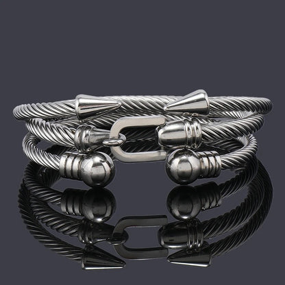 3pcs Luxury Stainless Steel Arrow Cuff Women Bracelet Women Jewelry Sets Couple Gift