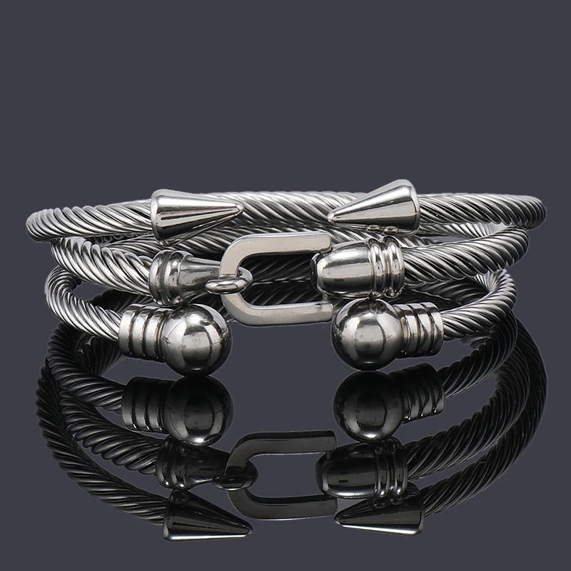 3pcs Luxury Stainless Steel Arrow Cuff Women Bracelet Women Jewelry Sets Couple Gift