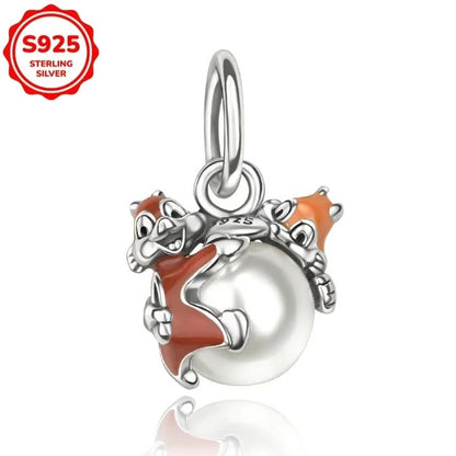 925 Silver Cartoon-Inspired Cupid Squirrel & Mouse Charm Beads for DIY Bracelets