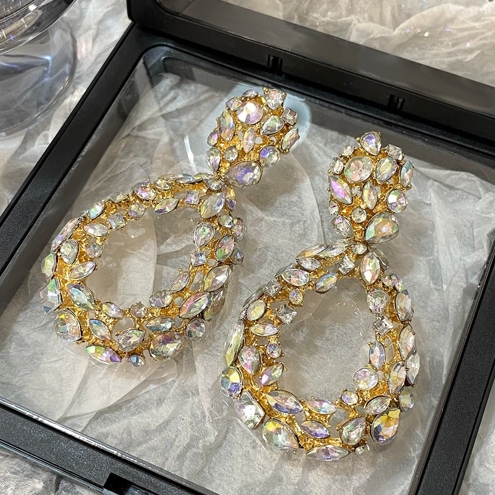 Exaggerated Droplet Shape Full Rhinestone Drop Earrings For Women Luxury Wedding Big Earring Charms Jewelry 2025