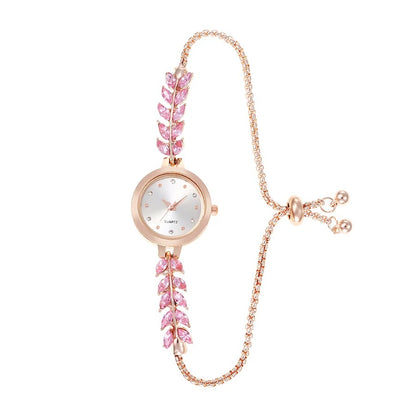 New fashionable colored diamond thin band diamond-encrusted round ladies' watch, freely adjustable bracelet watch, women's quart