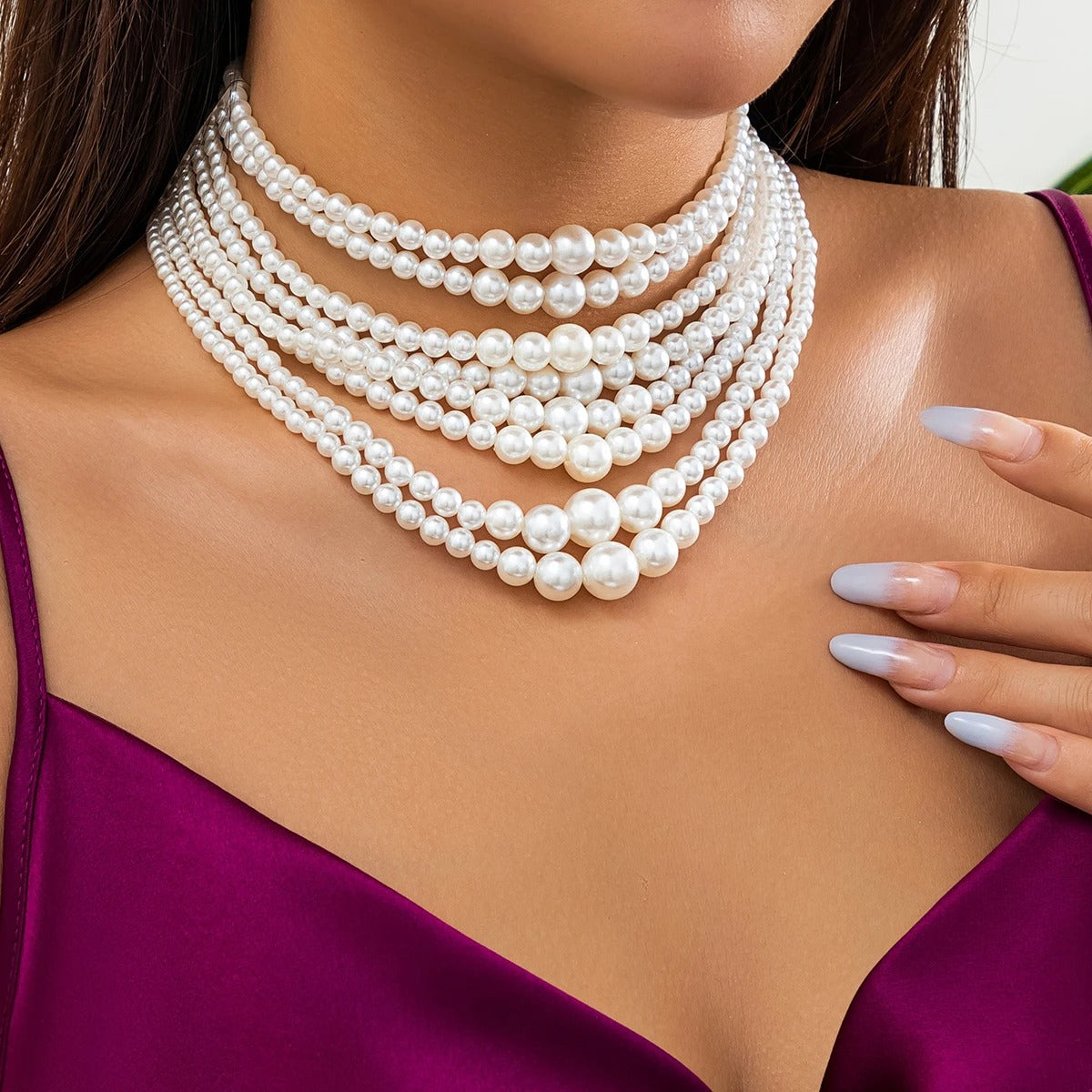 Creative Pearl Bead Chain Necklace Round Circle Choker Women