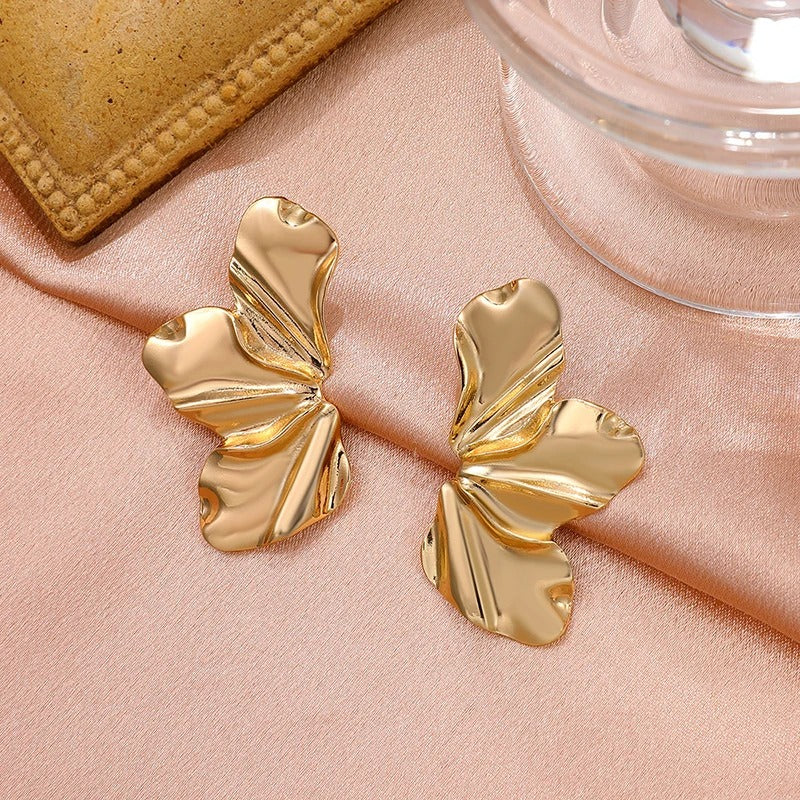 Gold Half Flower Stud Earrings Minimalist Petal Design for Women