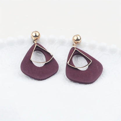 Trendy New Wooden Water Drop Hanging Earrings for Women Gold Color Metal Female Drop Earrings