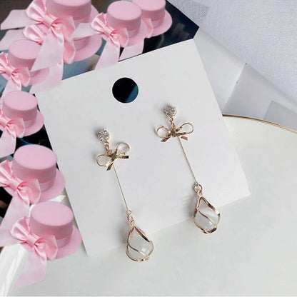 Trendy Gold Opal Dangle Earrings Long Drop Jewelry for Women
