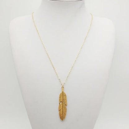 Fashion Simple Gold Color Meter Feather Pendant Necklace for Women Leaf Shaped Female Long Sweater Chain Girls Jewelry Gifts