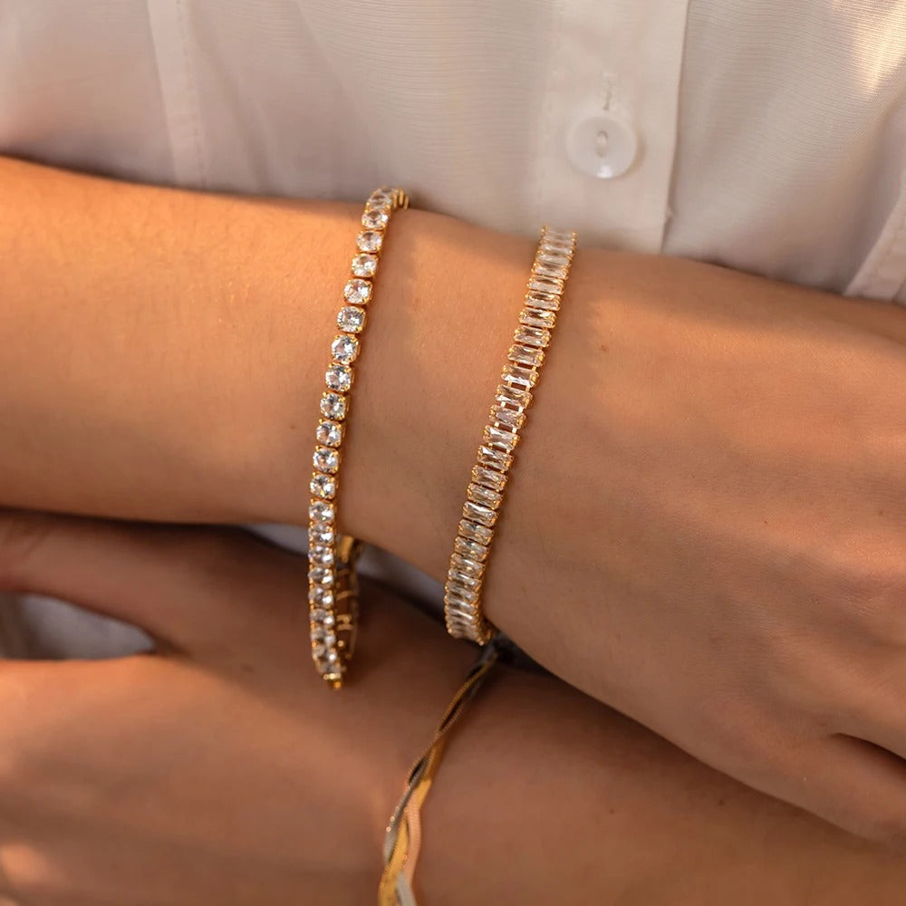 Luxury CZ Tennis Bracelet Round Crystal Stainless Steel Bangle for Women
