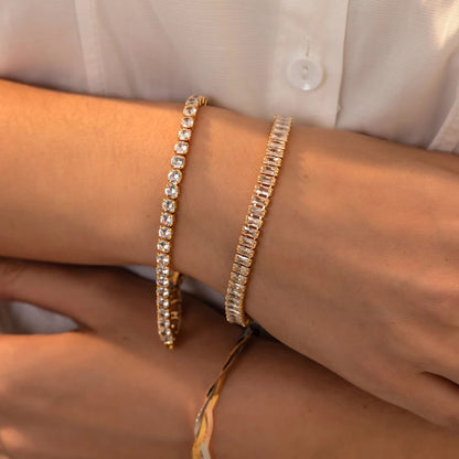 Luxury CZ Tennis Bracelet Round Crystal Stainless Steel Bangle for Women