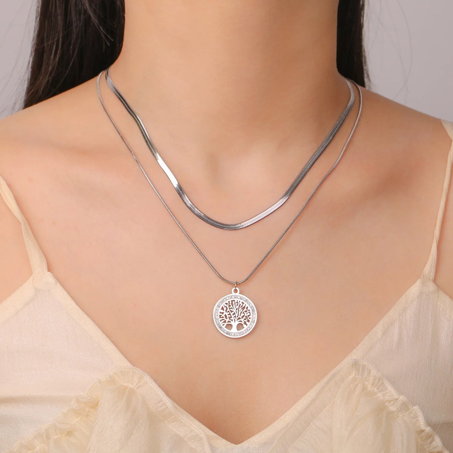 Tree of Life Rhinestone Necklace Women Jewish Religious Jewelry