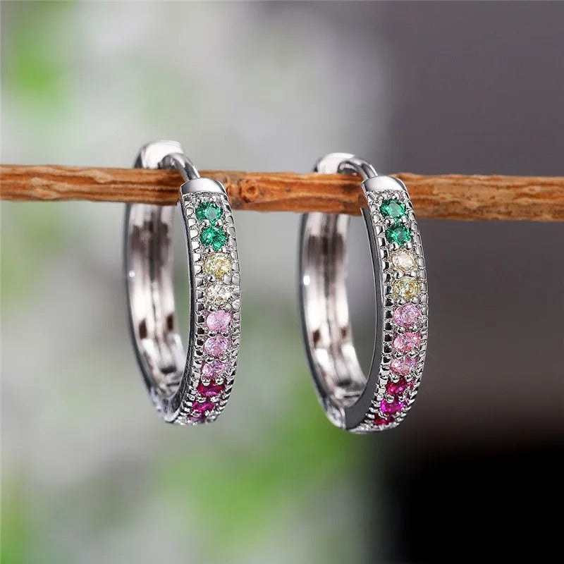Women’s Silver Hoop Earrings Sparkling Cubic Zirconia Jewelry