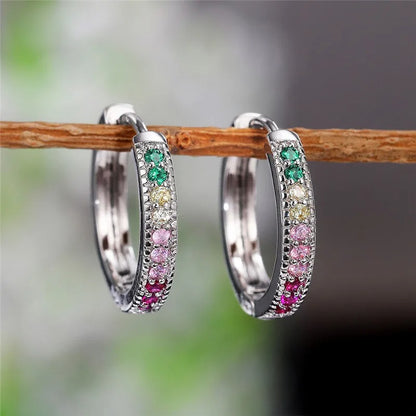 Women’s Silver Hoop Earrings Sparkling Cubic Zirconia Jewelry