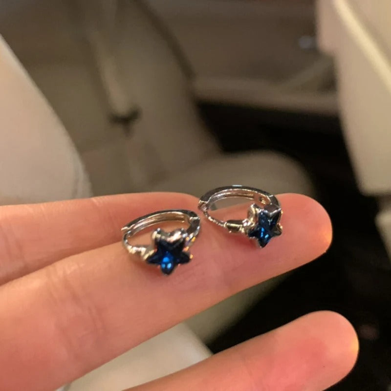Trendy Cute Sweet Blue Star Hoop Earrings For Women Girls Simple New Fashion Vintage Earrings Aesthetic Jewelry Gift