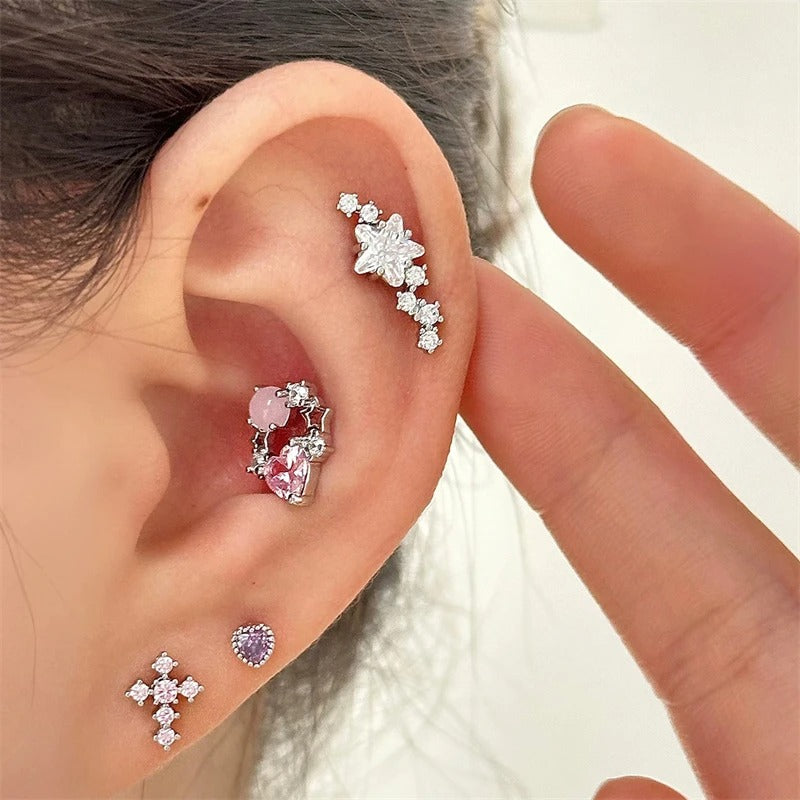 1pcs Quality Shiny Zircon Arc Shaped Cochlear Ear Bone Nail 316L Stainless Steel Earring for Women Waterproof Hypoallergenic