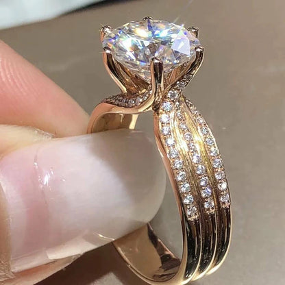 Luxury Gold Color Women Engagement Wedding Rings Inlaid Shiny CZ Noble Party Jewelry Fine Anniversary Gift Fashion Rings