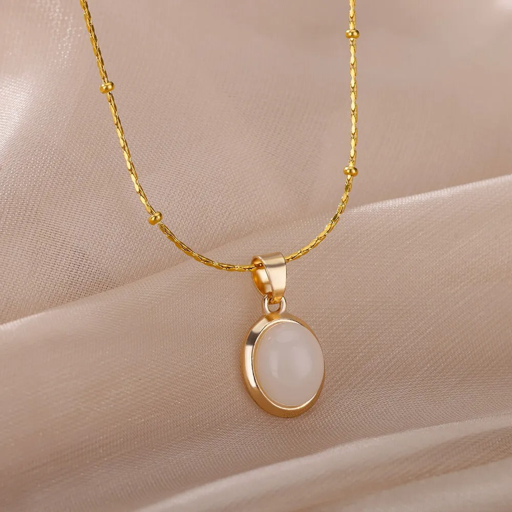 Women’s Opal Stone Necklace Gold Aesthetic Jewelry Gift