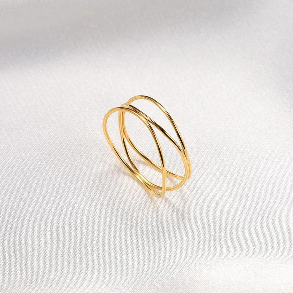Top-Selling Three Layered Wave Ring for Women 18K Gold PVD Plated Stainless Steel, Waterproof & Trendy 2025 Jewelry