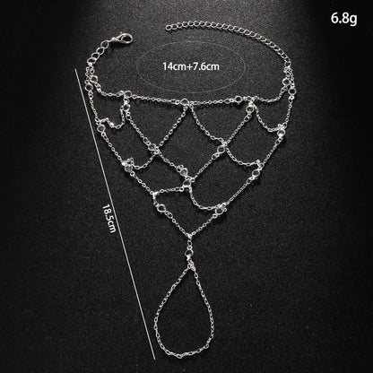 Round Rhinestone Mesh Slave Bracelet Hand Accessories Women 2025 Summer Beach Finger Chain Bracelet