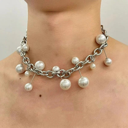 Personalized Punk Style Chain Imitation Pearl Necklace, Women's Fashion Trend Holiday Party Accessories Gift
